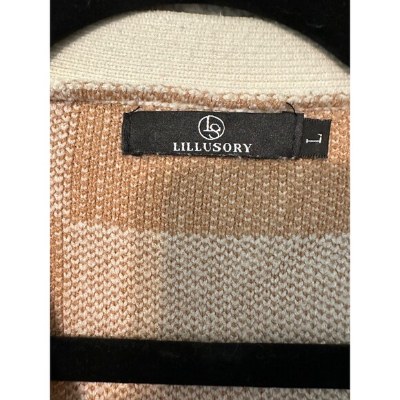 ILLUSORY Full Button Oversized Women's Cozy Cardigan Knit Jacket Tan Large - Picture 5 of 11